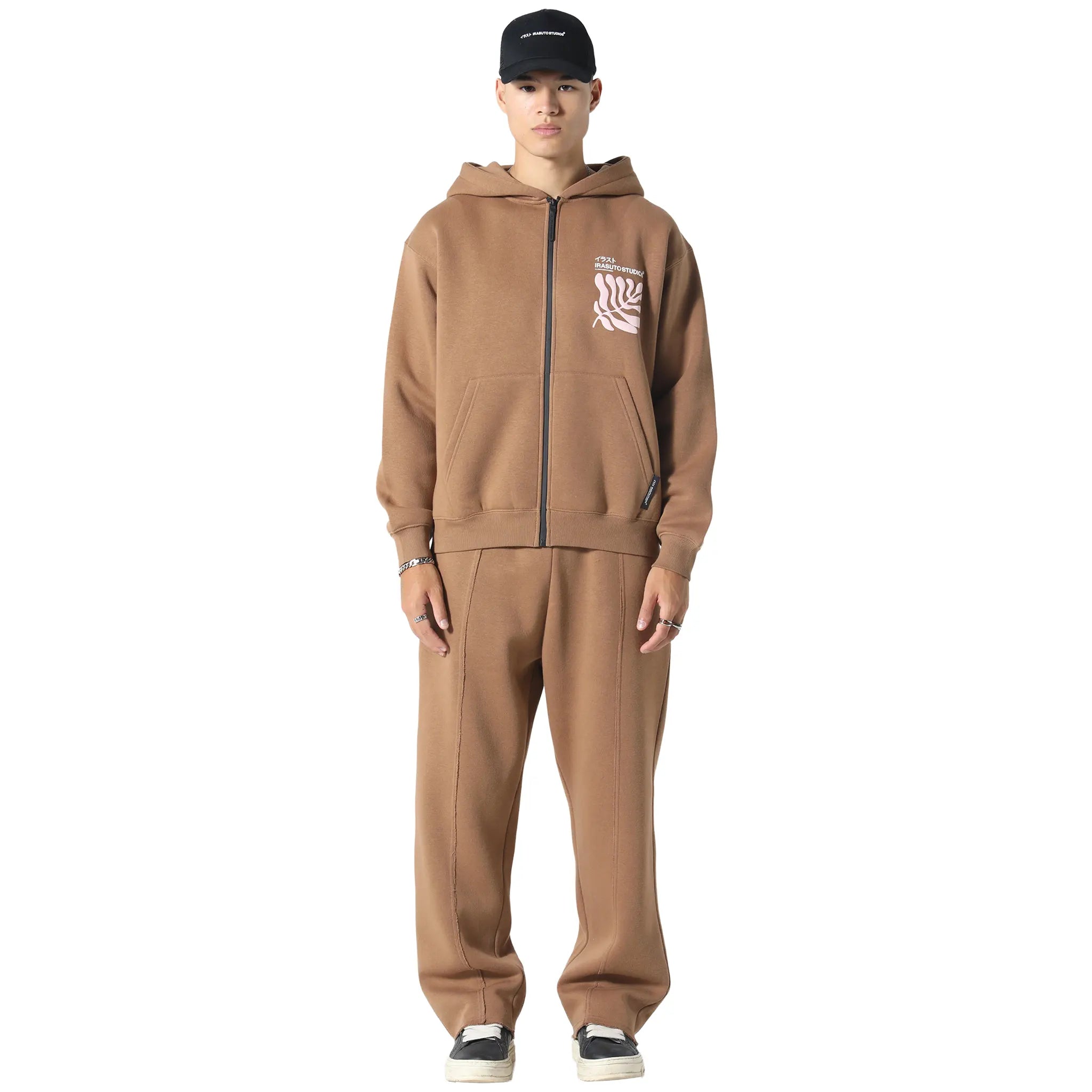 Front View of Irasuto Studios Sumi Flow Tobacco Zip-Up Hoodie 5060615214419